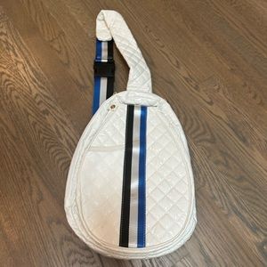 NWT  Pickleball white puffer crossbody bag with strip adjustable strap.